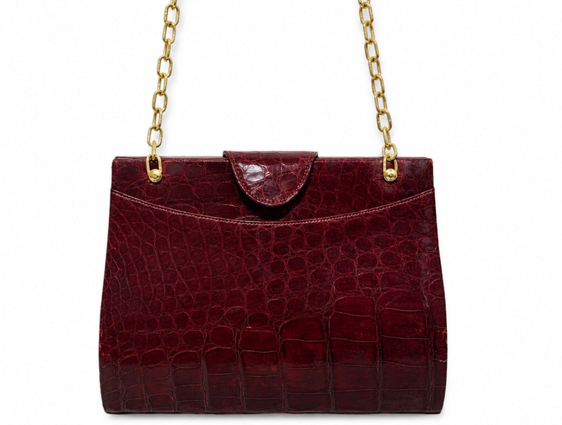 1960s exotic skin box bag in bordeaux leather