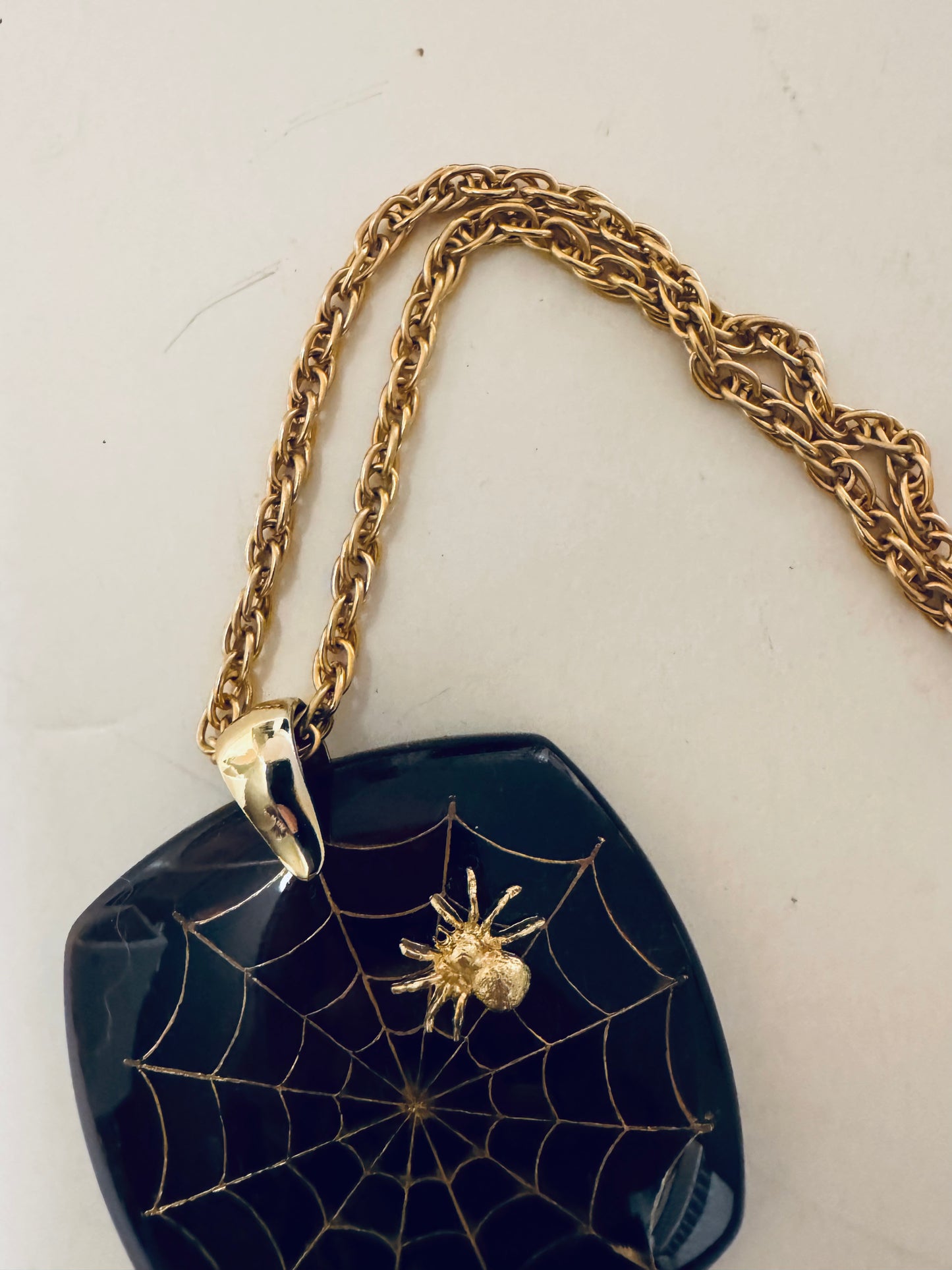 Mid-century tortoise spider web pendant