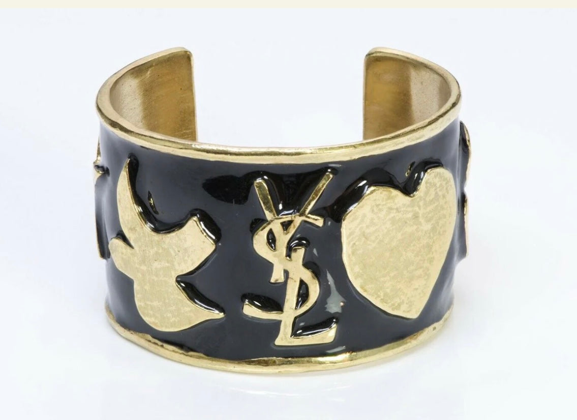 Yves Saint Laurent YSL Enamel Logo Heart Star Cuff Bracelet 2011 ~ Collectors Item!