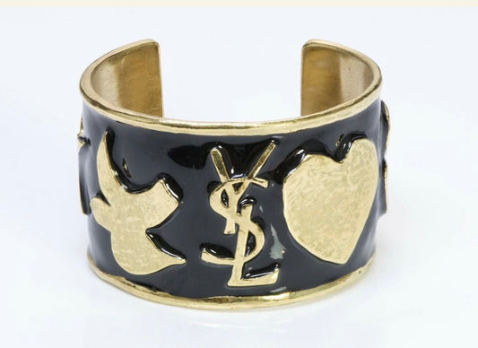 Yves Saint Laurent YSL Enamel Logo Heart Star Cuff Bracelet 2011 ~ Collectors Item!