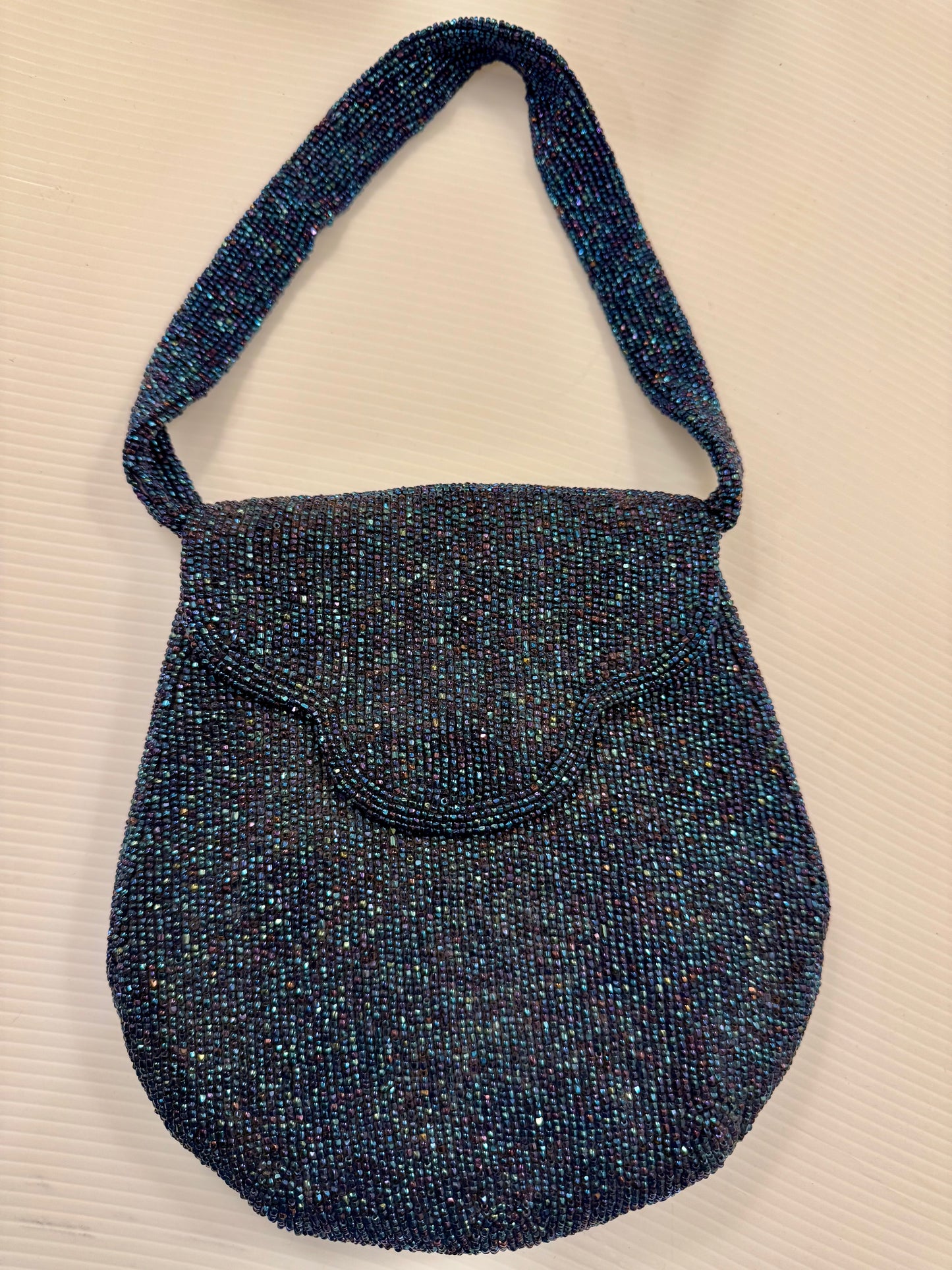 1940s blue beaded handbag with original coin purse