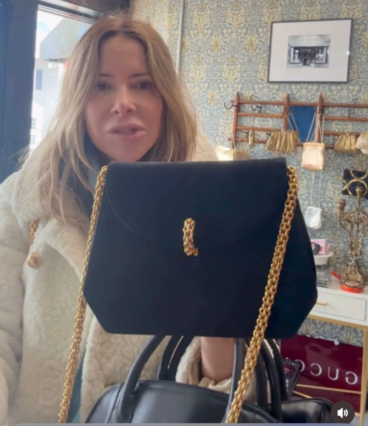 Beautiful 1980s black suede Paloma Picasso handbag with gold hardware