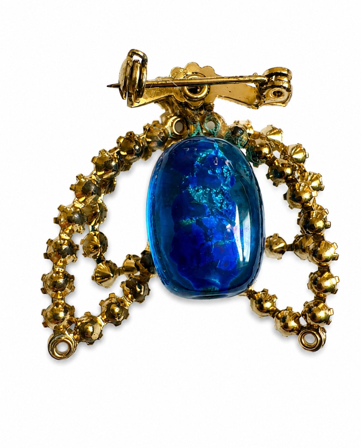 1950s rhinestone be brooch with Blue cabochon body
