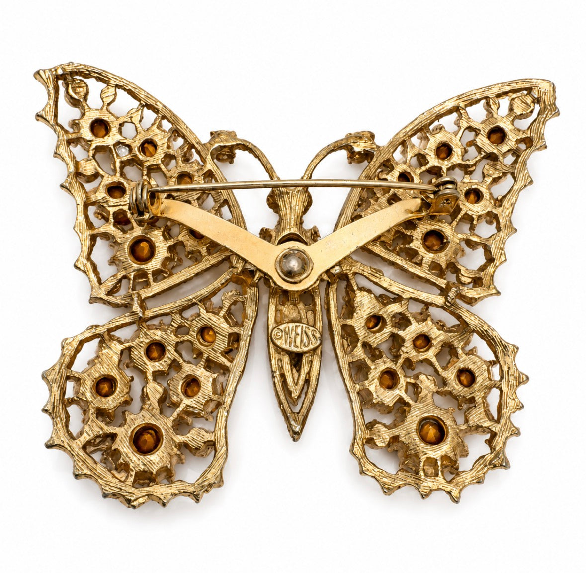 Signed Weiss Rhinestone Butterfly Brooch, c. 1950s–1960s
