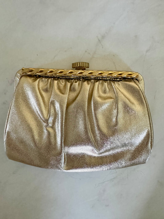 1950s gold clutch with chain and mini coin purse