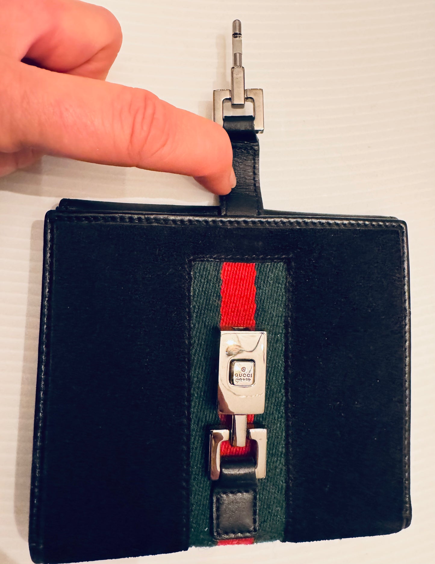 Vintage Gucci black fabric wallet with silver lock closure