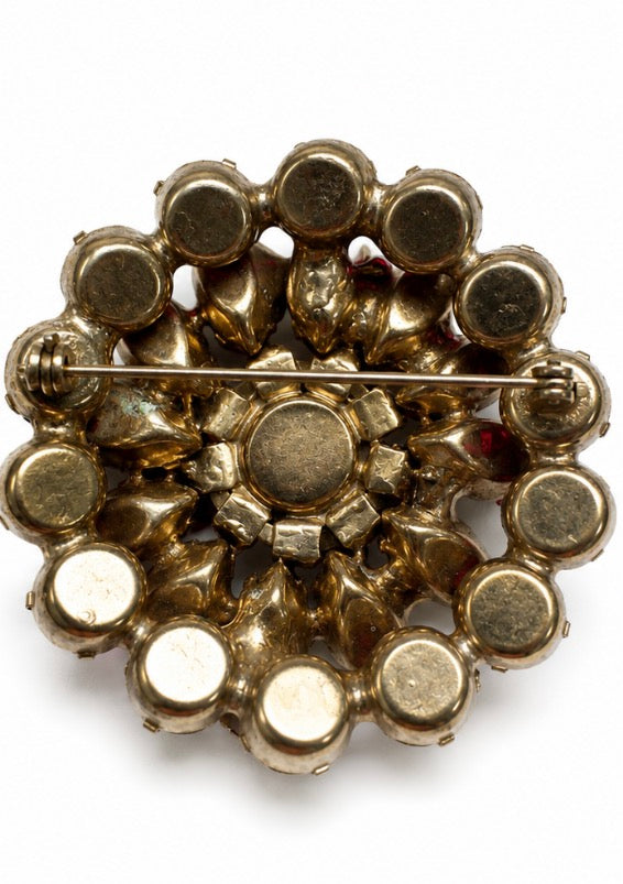 1950s multi layered construction red rhinestone brooch
