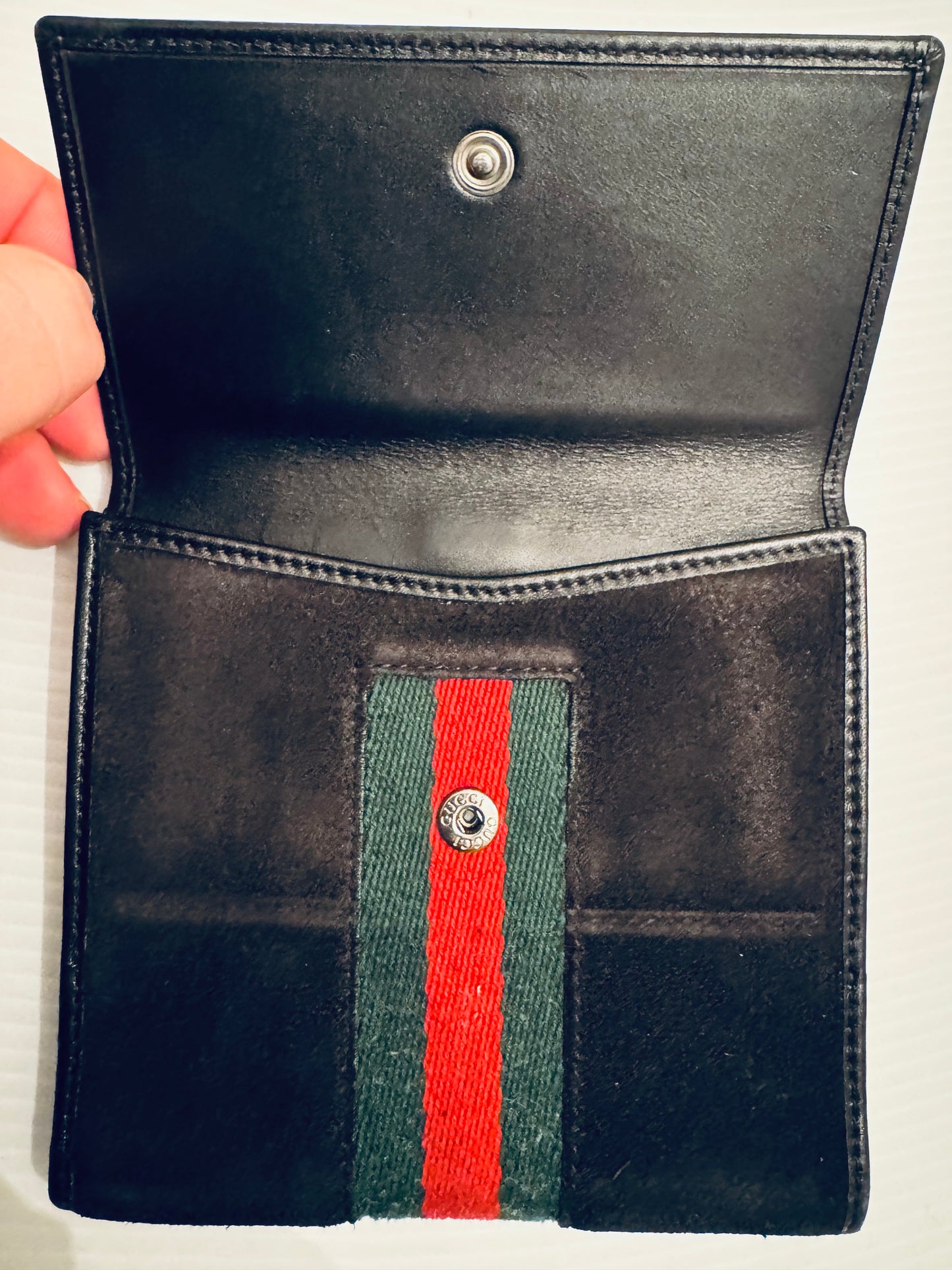 Vintage Gucci black fabric wallet with silver lock closure