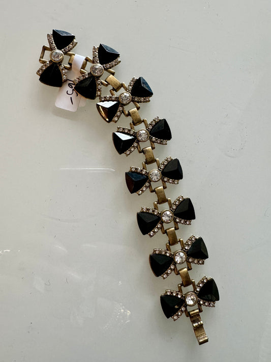 Black bow 1950s bracelet with rhinestones