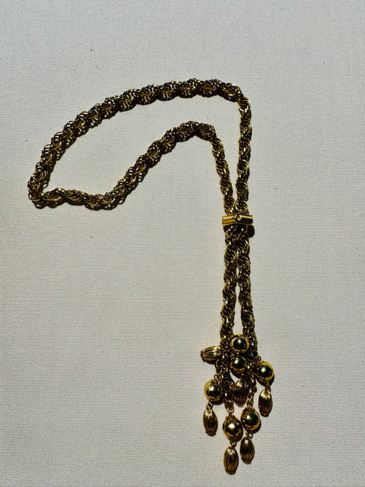 1960s gold tone bolo tie dangle necklace