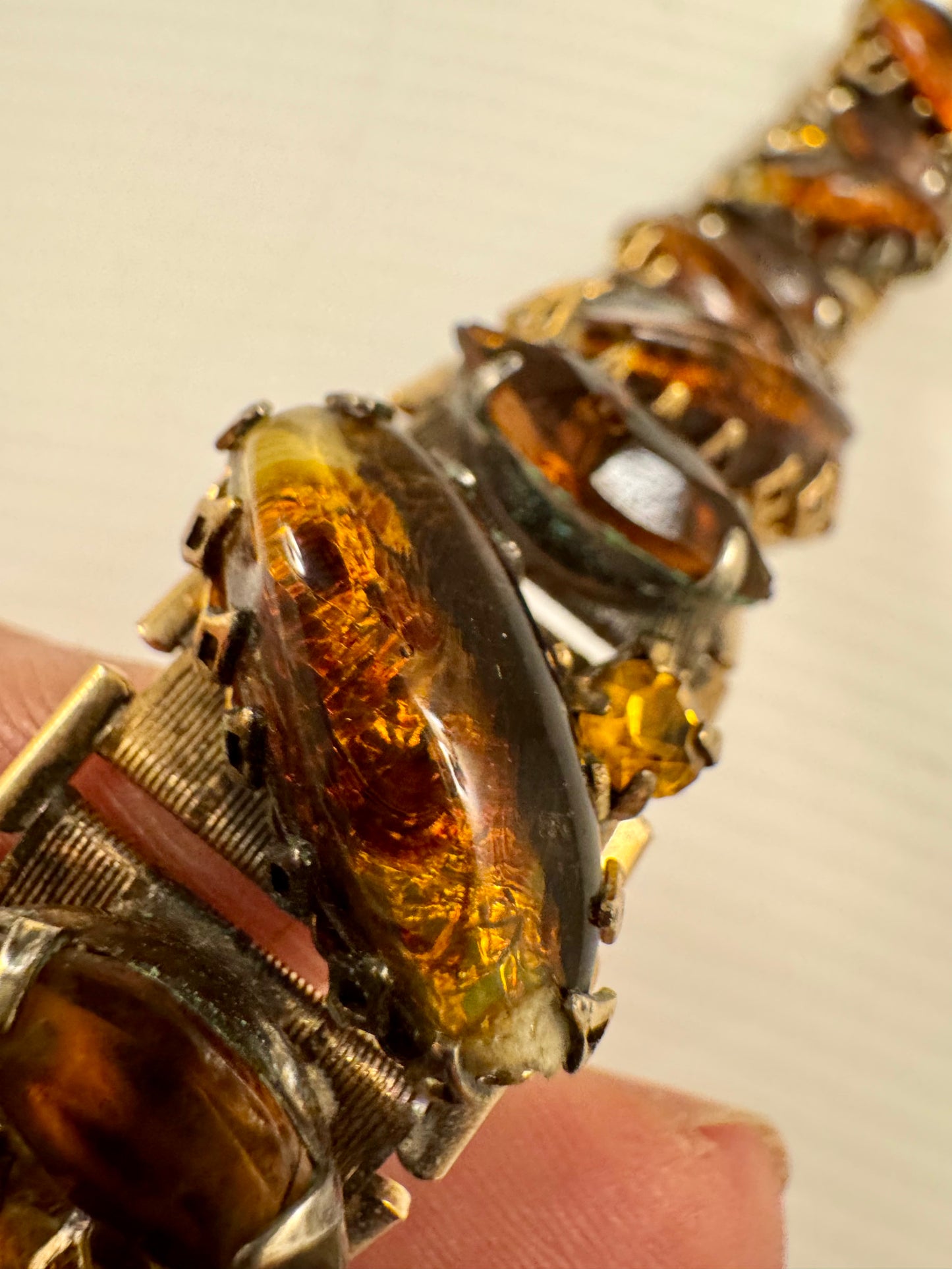 1960s gold tone bracelet with amber stones