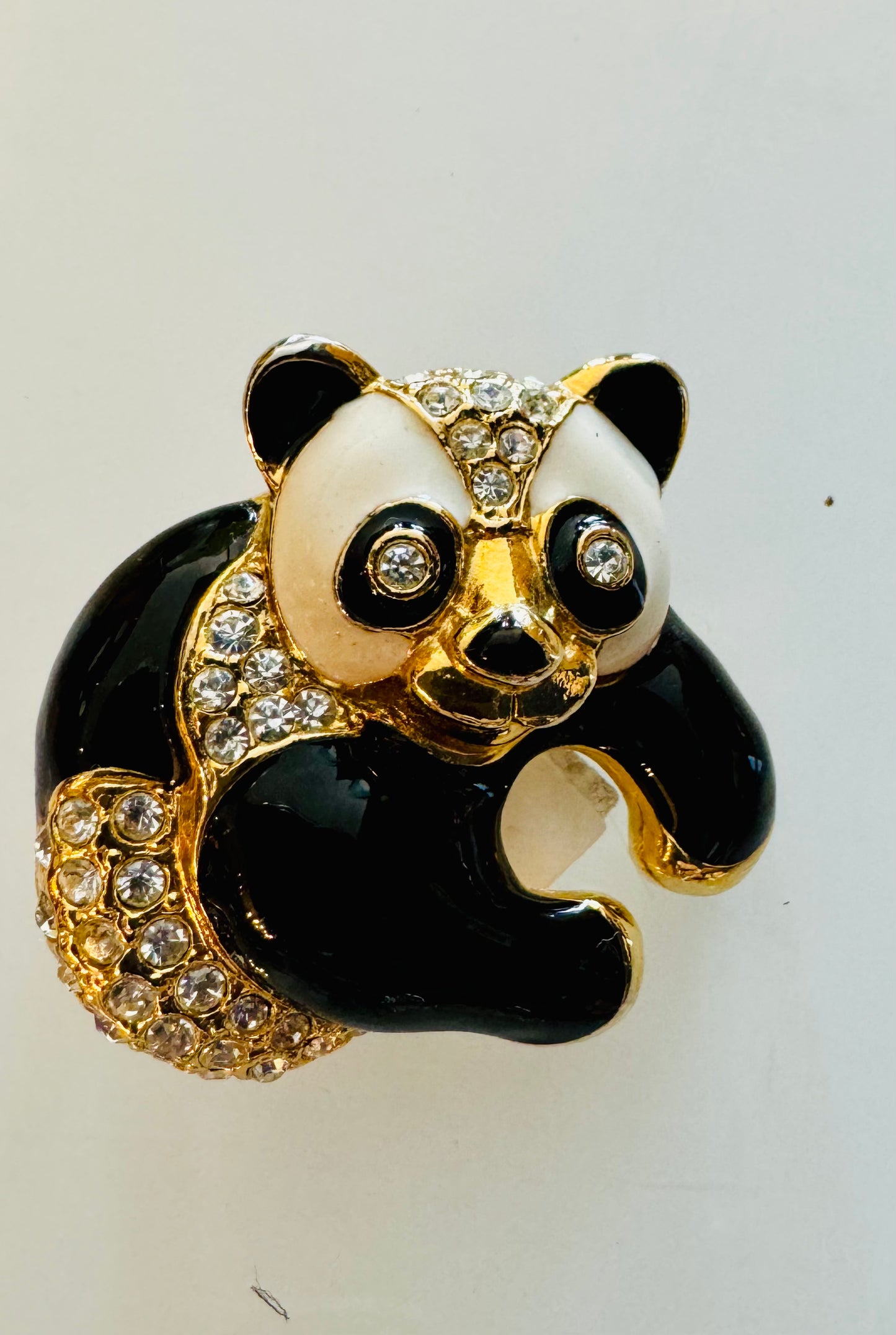 Adorable Panda brooch with rhinestones and enamel