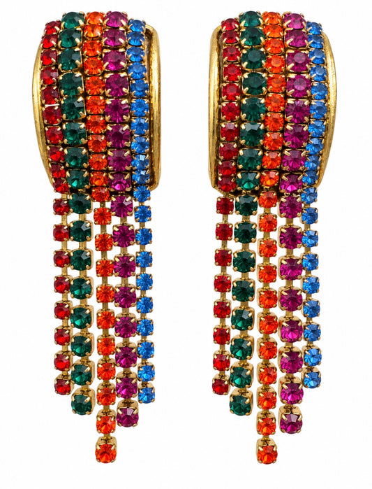 Fabulous 1960s rhinestone waterfall clip on earrings