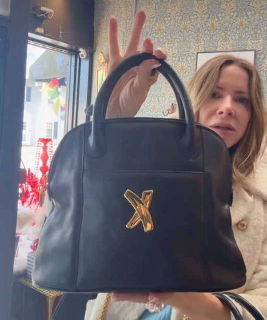 Vintage 1980s Paloma Picasso black lambskin top handle bag