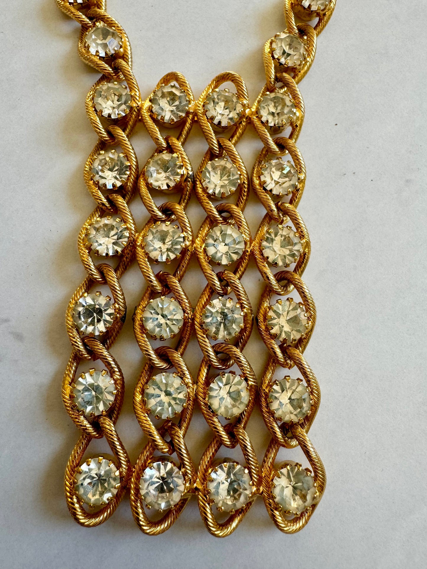 Stunning 1970s gold tone and crystal rhinestone statement necklace