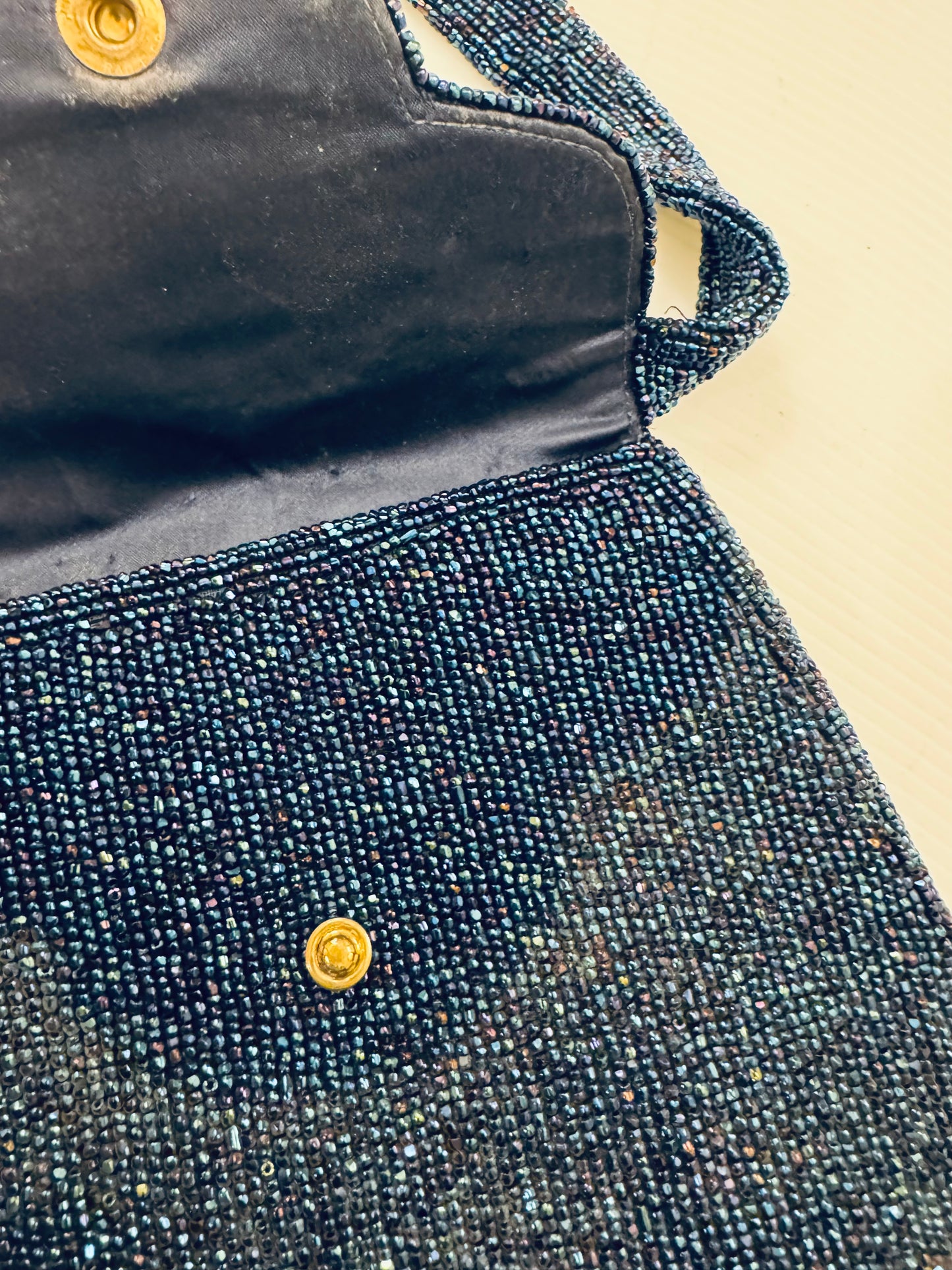 1940s blue beaded handbag with original coin purse