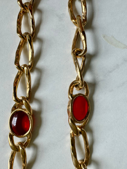 1970s gold tone layering chain with red stones