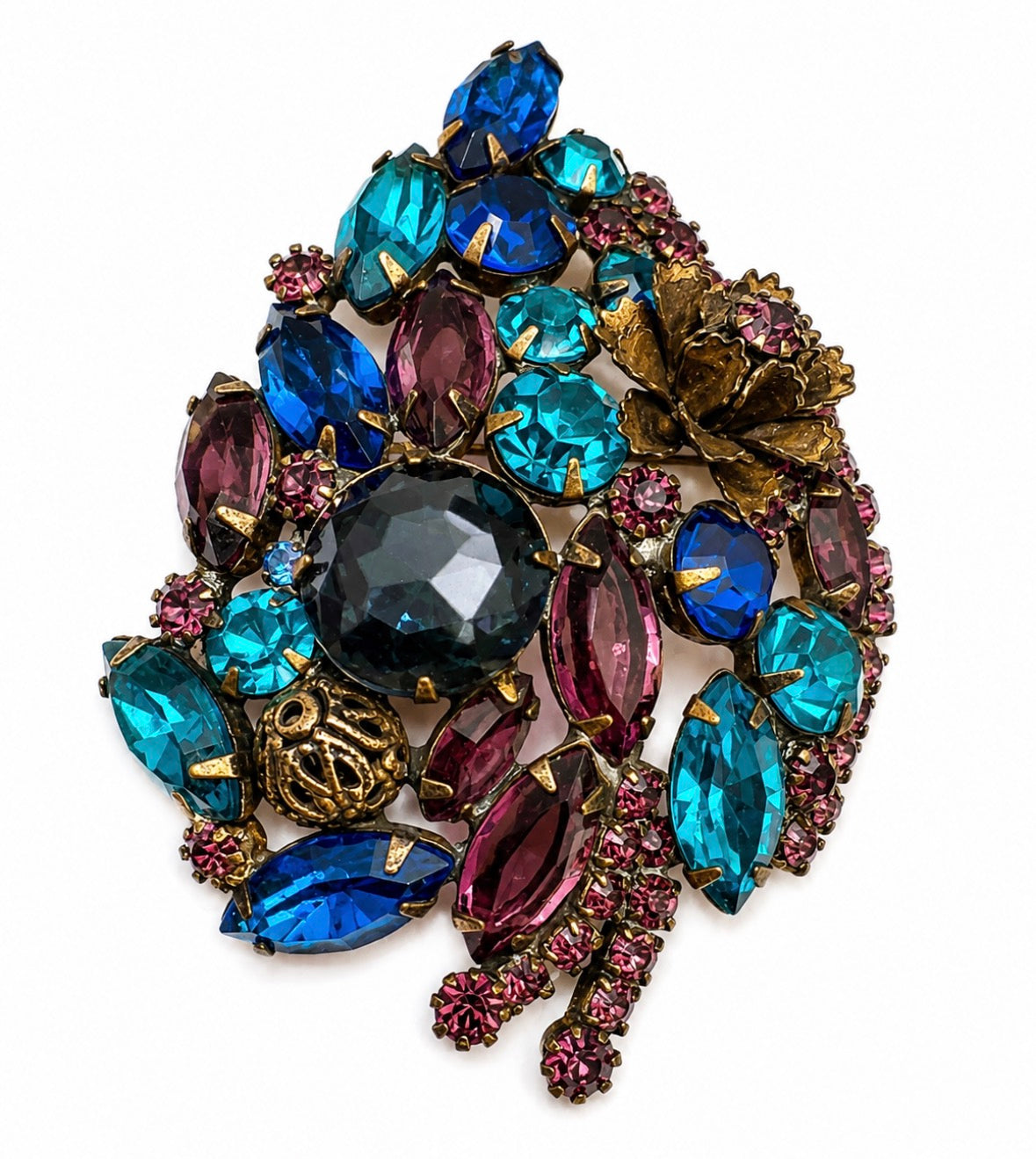 Signed Hattie Carnegie Plum & Gold Brooch, c. 1960