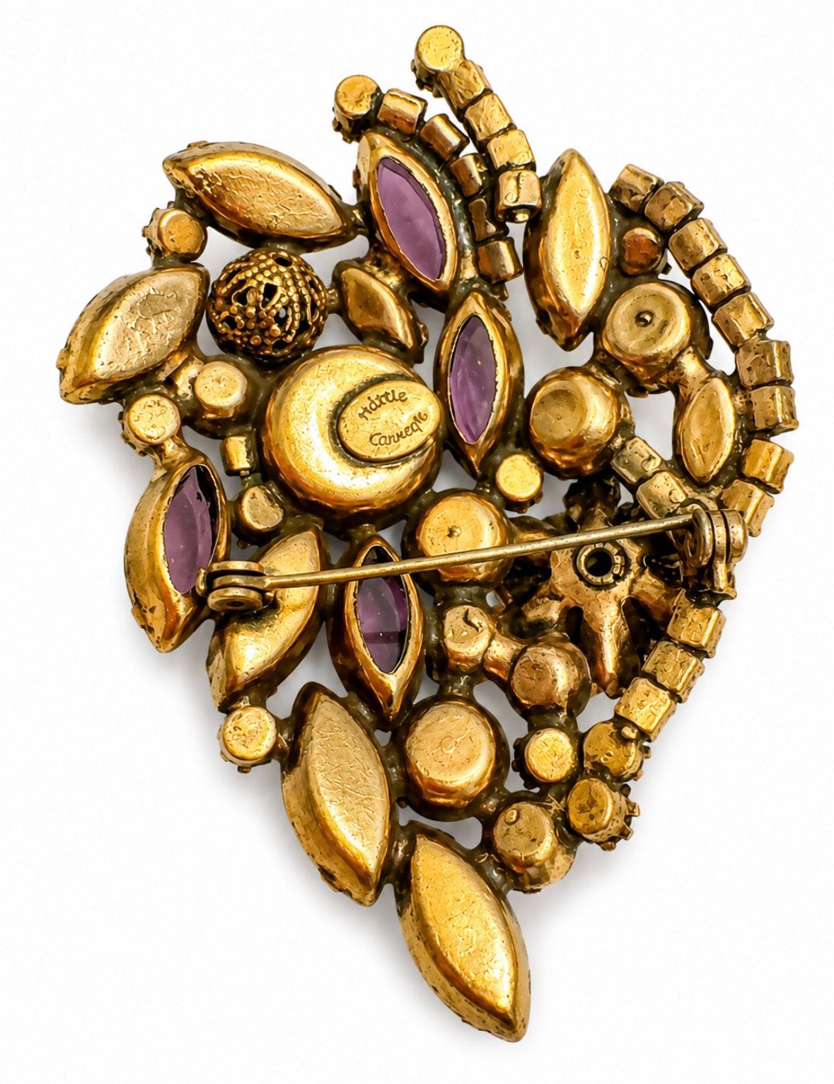 Signed Hattie Carnegie Plum & Gold Brooch, c. 1960