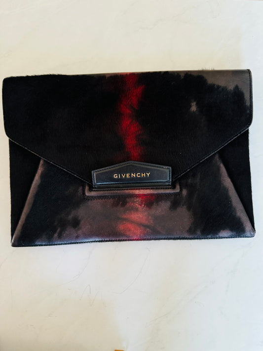 Vintage Givenchy Pony Hair leather envelope clutch with 2 compartments