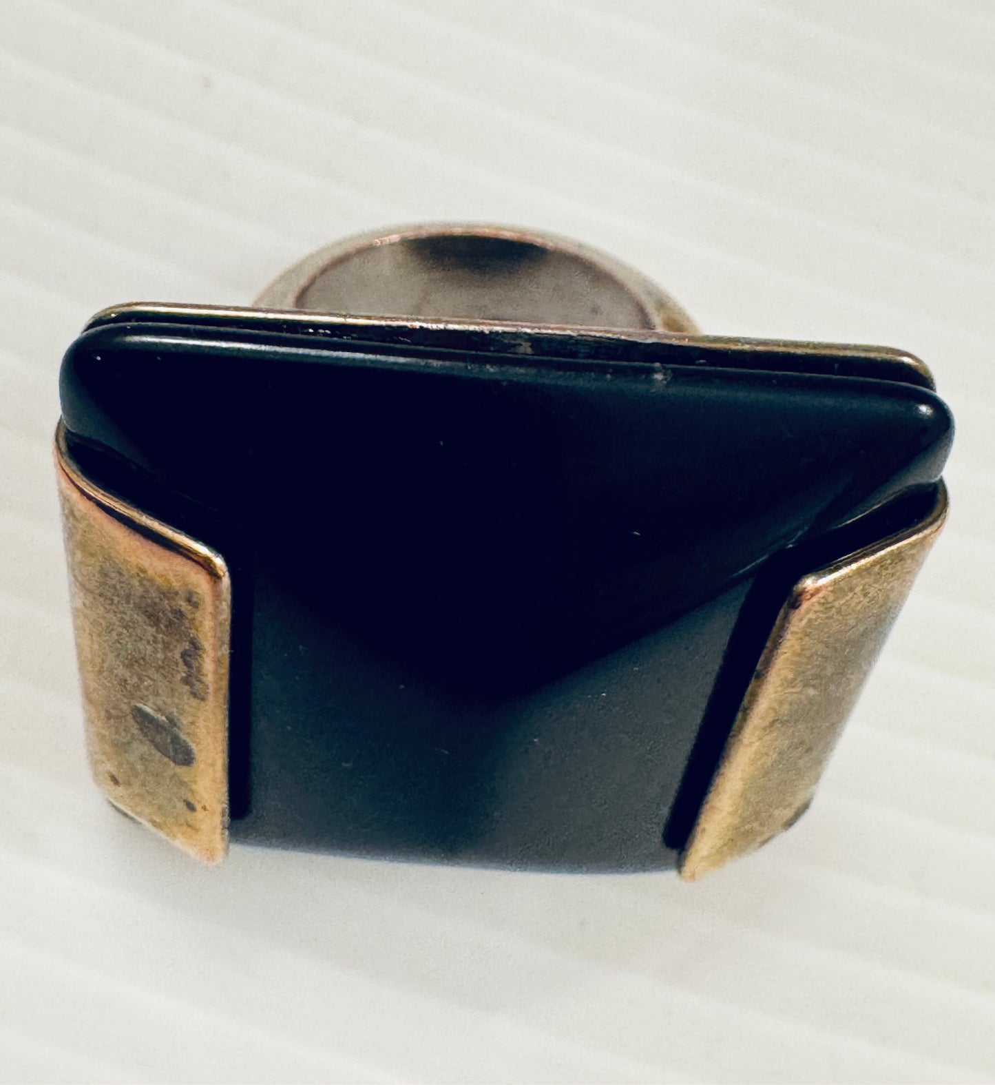 Sterling silver and black mid century jumbo ring.