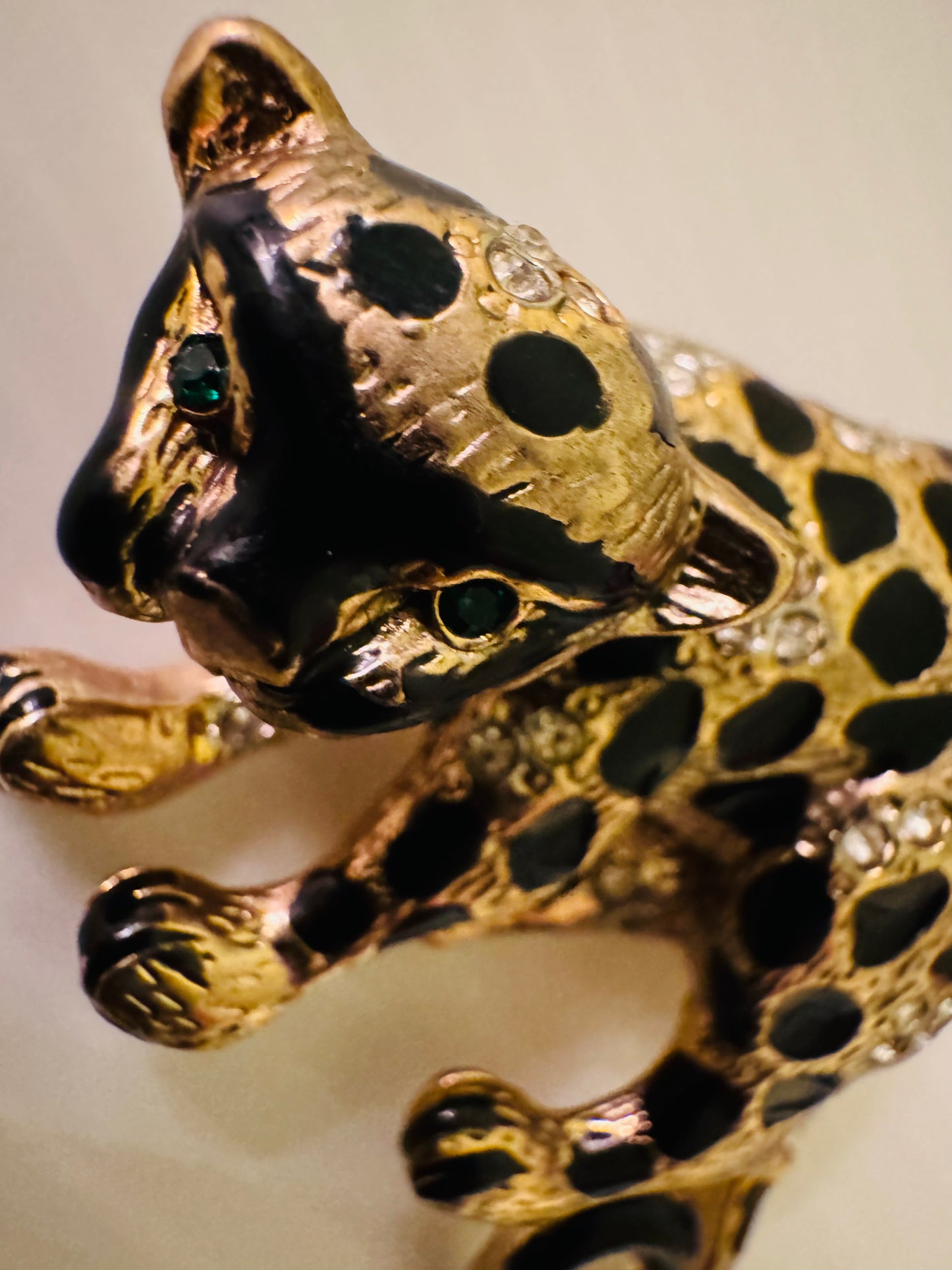 1960s signed CRAFT tiger brooch with black enamel and rhinestones