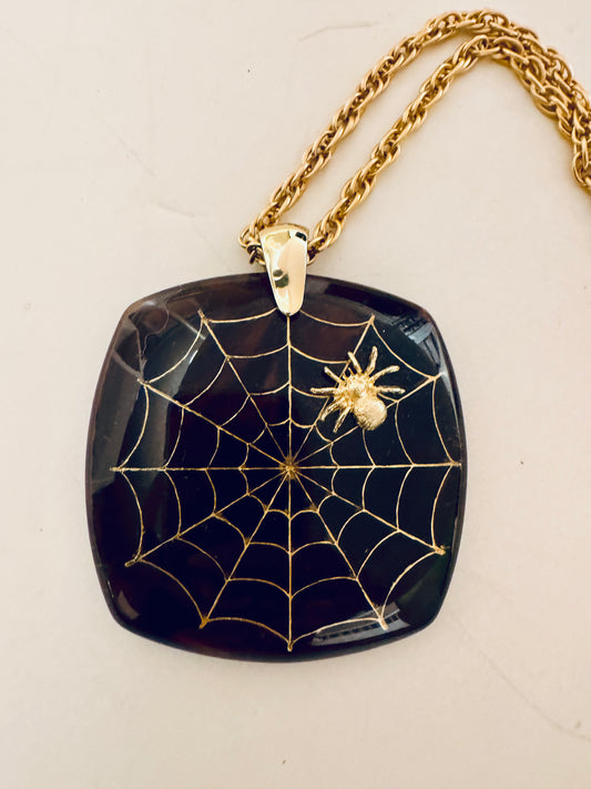 Mid-century tortoise spider web pendant