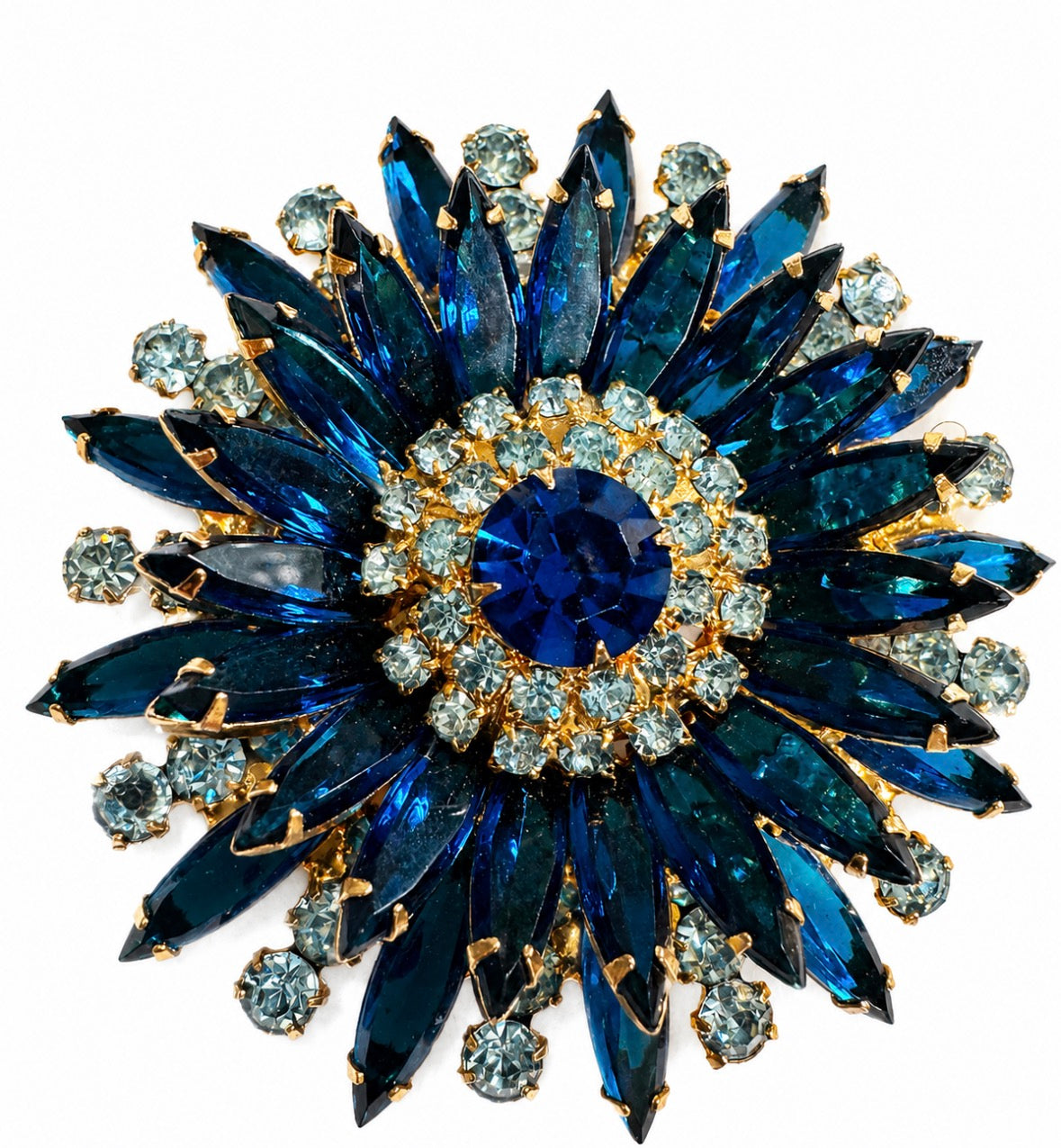 Vintage 1950s Blue Rhinestone Starburst Brooch