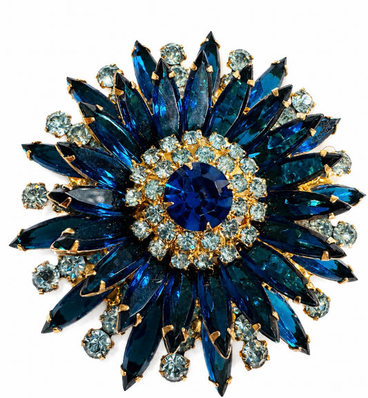 Vintage 1950s Blue Rhinestone Starburst Brooch