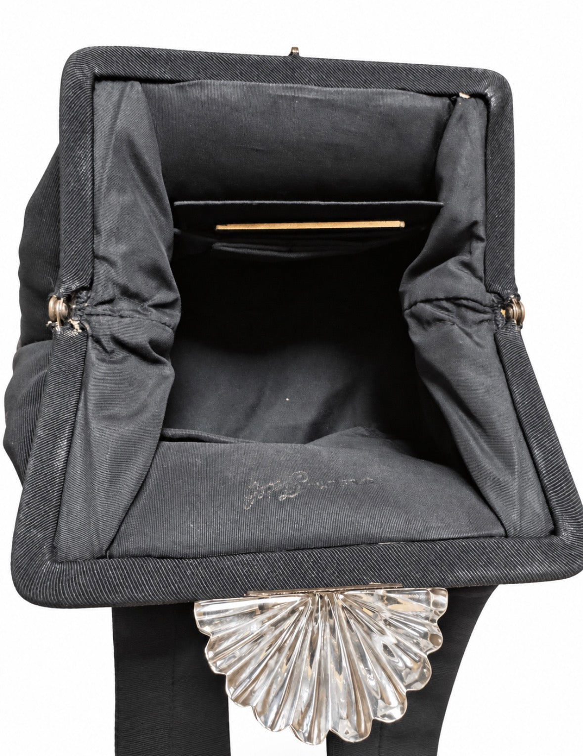 1950s satin evening bag with lucite top by Josef.