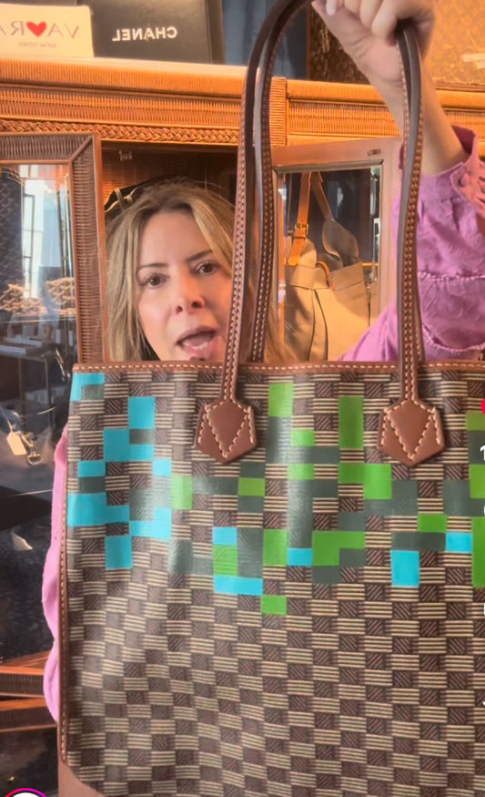 Beautiful canvas tote by MOREAU Paris. Tan with color blocking