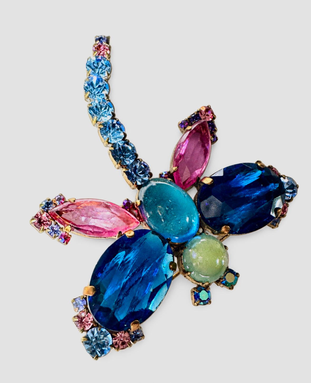 Signed vintage Czech glass and rhinestone oversided Husar D. firefly brooch