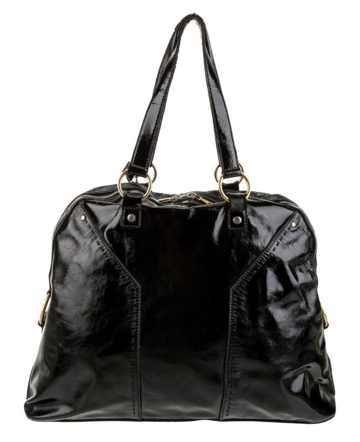 2005 YSL patent leather top handle MUSE bag with gold hardware and satin lining. See photos for slight wear at handles. Easy to replace.