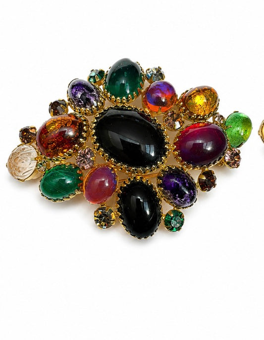 Gorgeous 1940s colored cabochon large brooch