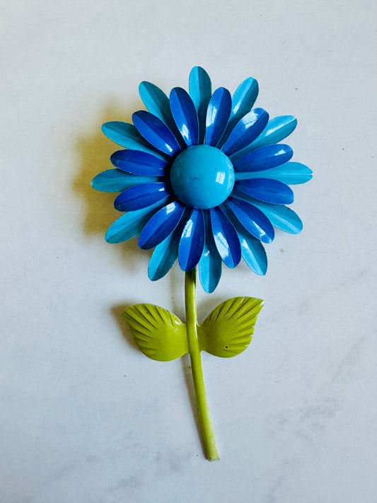 Vintage blue on blue flower brooch