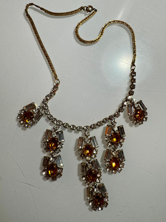 1950s stunning amber and rhinestone