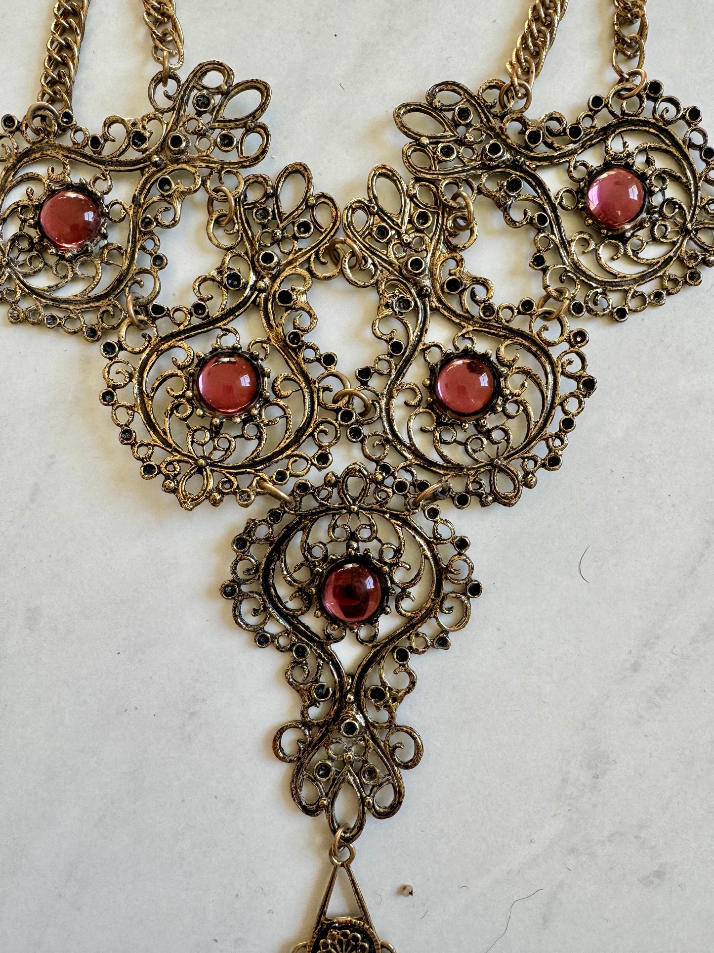 Vintage 1960s Bib Necklace with purplish stones. A stunning one of a kind statement piece!