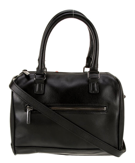 Black leather vintage Barneys New York top handle with leather crossbody strap. Silver hardware.