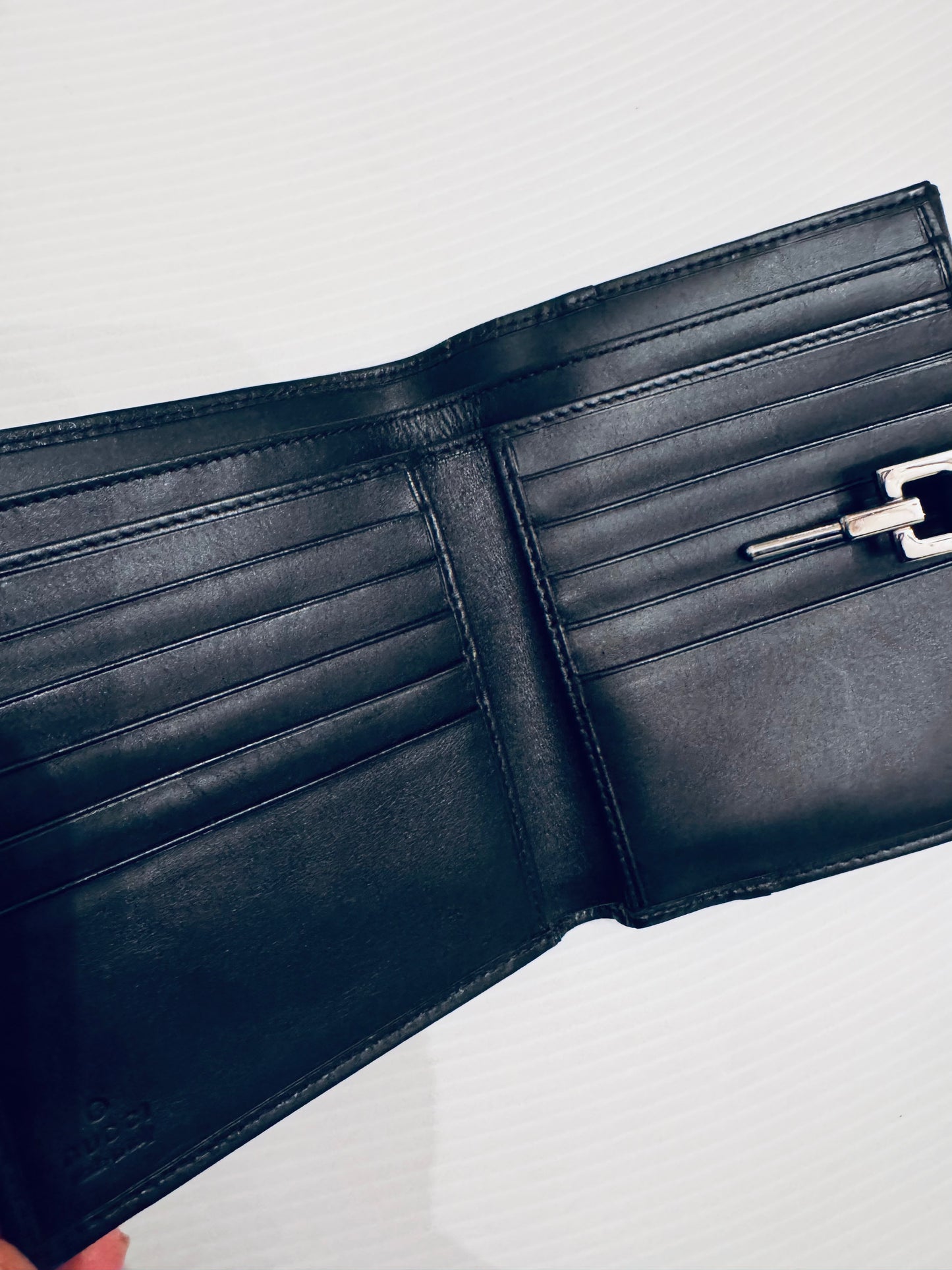 Vintage Gucci black fabric wallet with silver lock closure