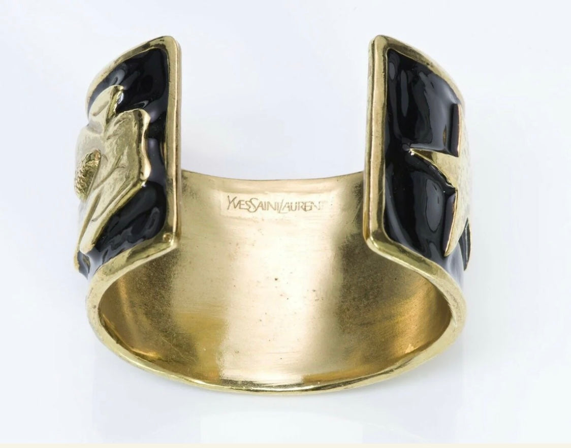 Yves Saint Laurent YSL Enamel Logo Heart Star Cuff Bracelet 2011 ~ Collectors Item!