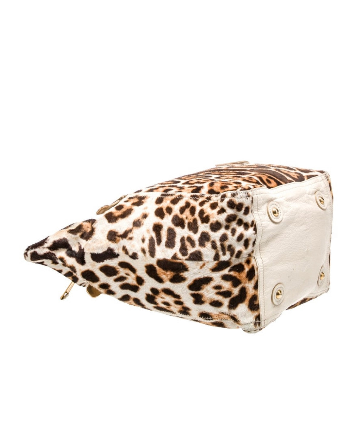 Yves Saint Laurent Rive Gauche Tote in leopard print  Ponyhair with ivory leather handles and bottom with 
Gold-Tone Hardware