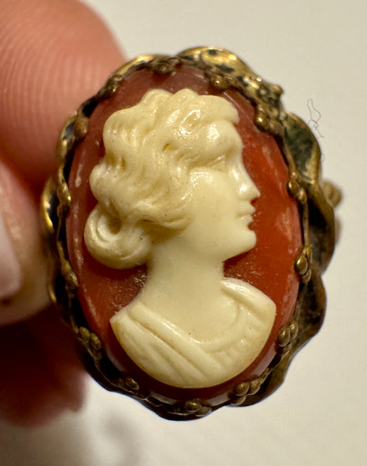 Vintage cameo brass ring