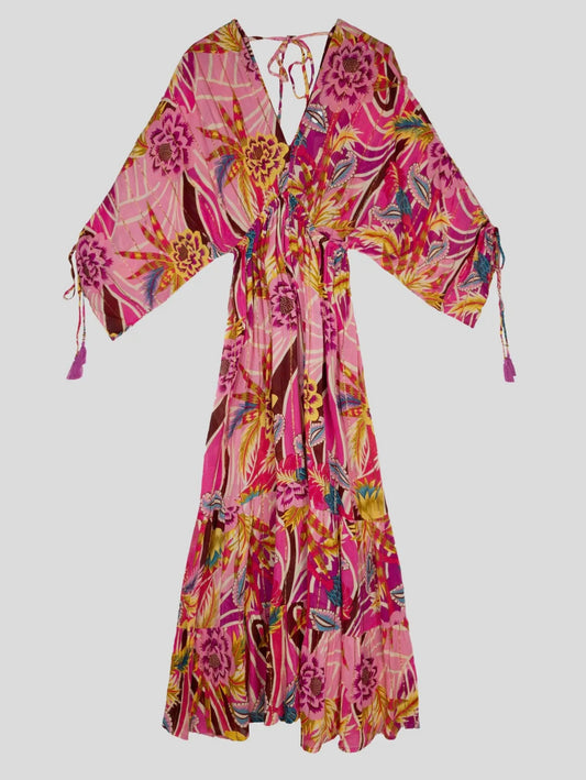 Beautiful long summer pink flower dress. Made in Spain.
