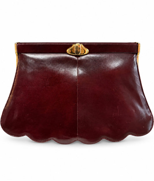Gorgeous vintage dark burgundy leather Charles Jourdan scallop bottom clutch
