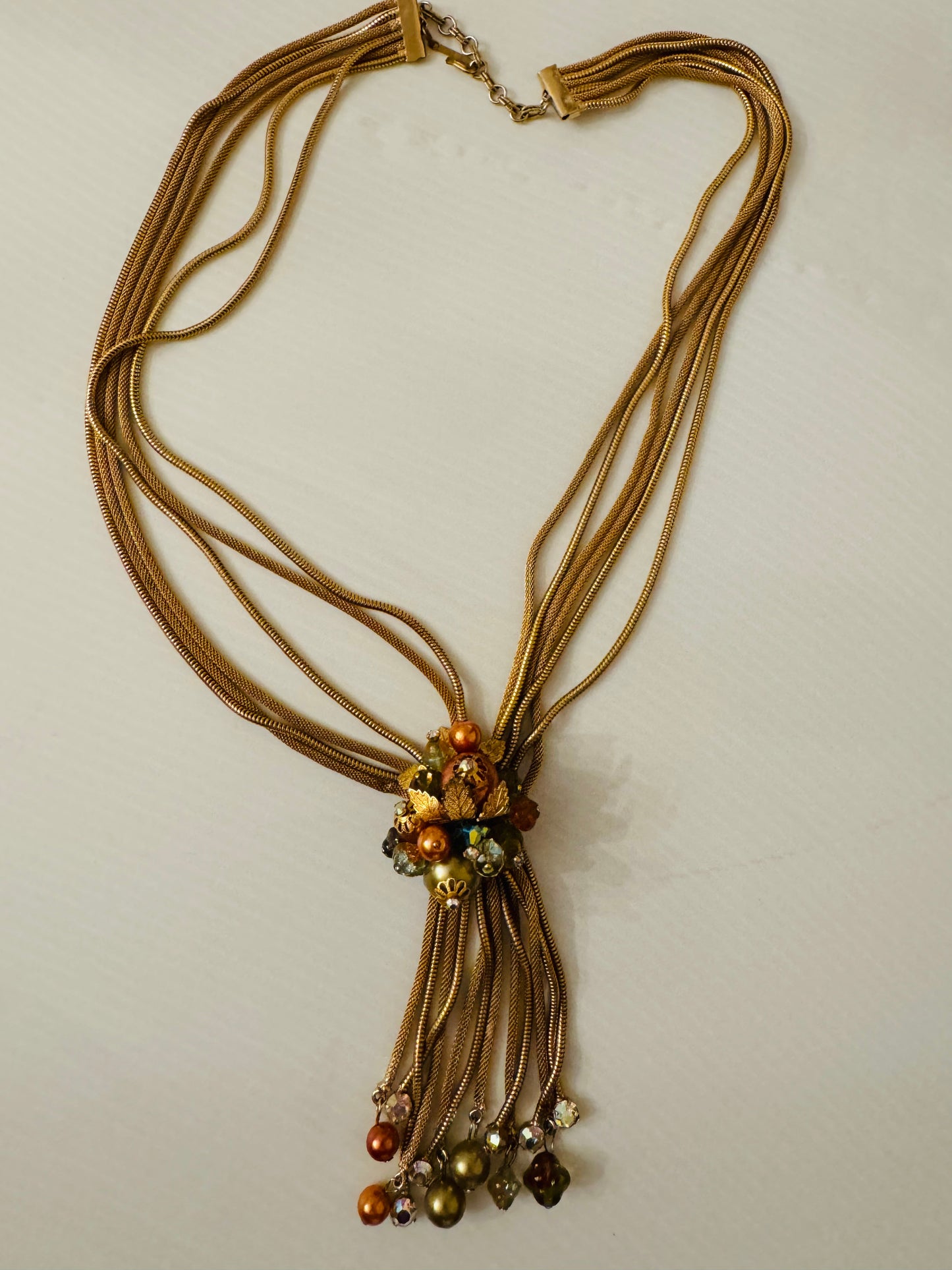 Vintage 1940s Alice Caviness 6 strand tassel gold tone necklace