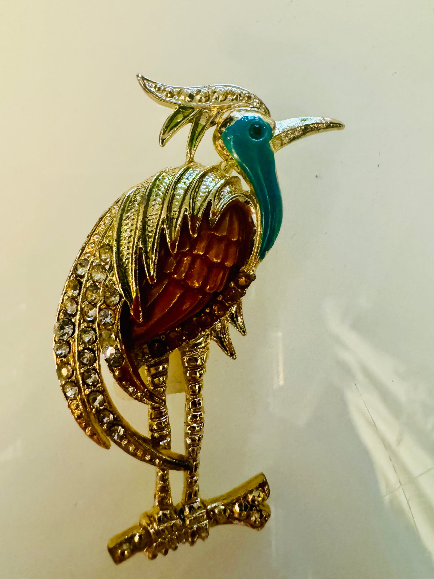 Vintage bird brooch with enamel and rhinestones