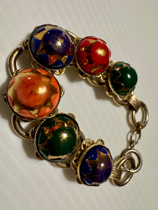 1970s lucky star colorful bead goldtone bracelet