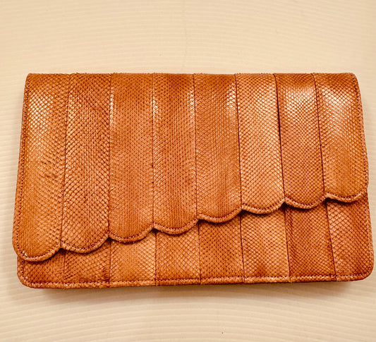 Vintage light pink/peach snakeskin envelope clutch. Made in Philippines