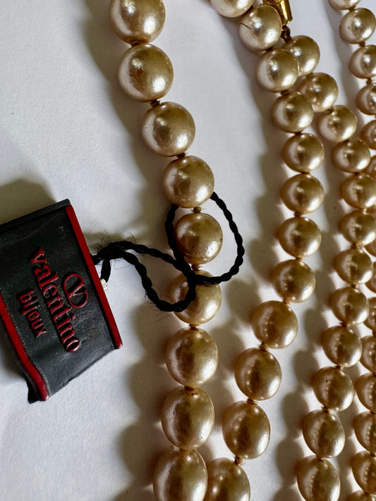 Vintage Valentino with tags double strand ivory colored pearl necklace
