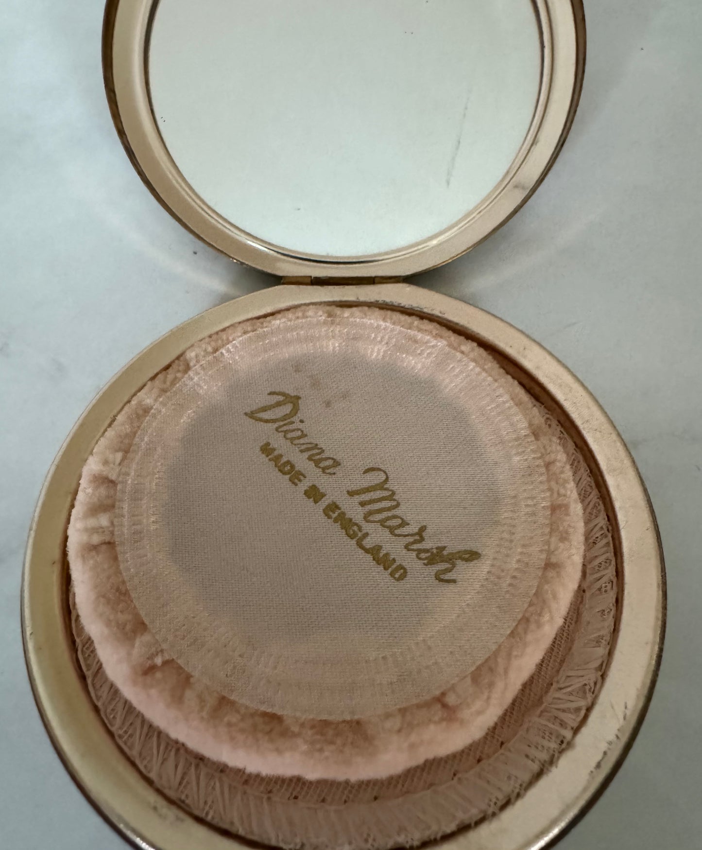 Vintage makeup compact with girlfriends walking